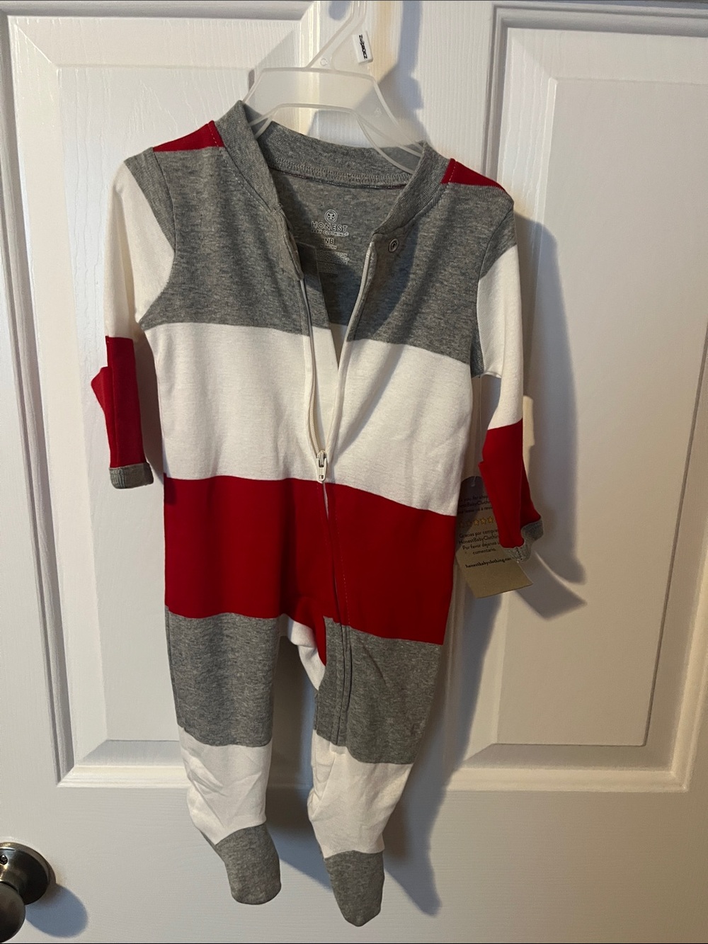 The Honest Company Red, White & Gray Striped Footed Sleep Sack Pajama